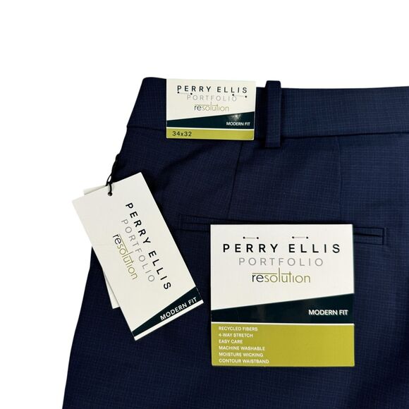 Perry Ellis Mens Modern Fit Stretch Resolution Dress Pants Navy Blue 34x32 - Picture 3 of 4